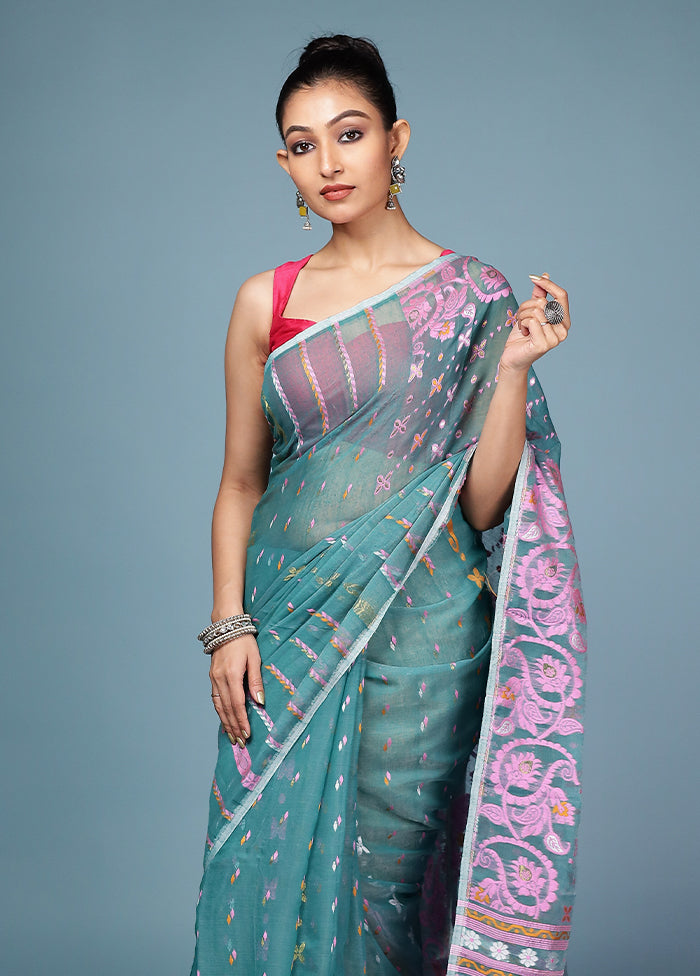 Green Tant Cotton Saree Without Blouse Piece