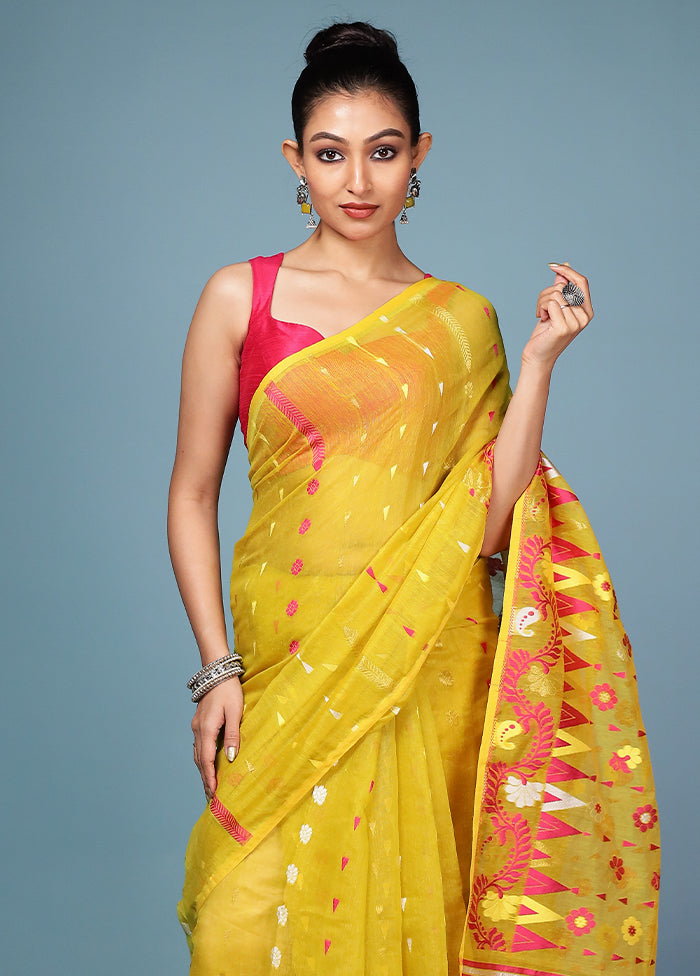 Yellow Tant Cotton Saree Without Blouse Piece