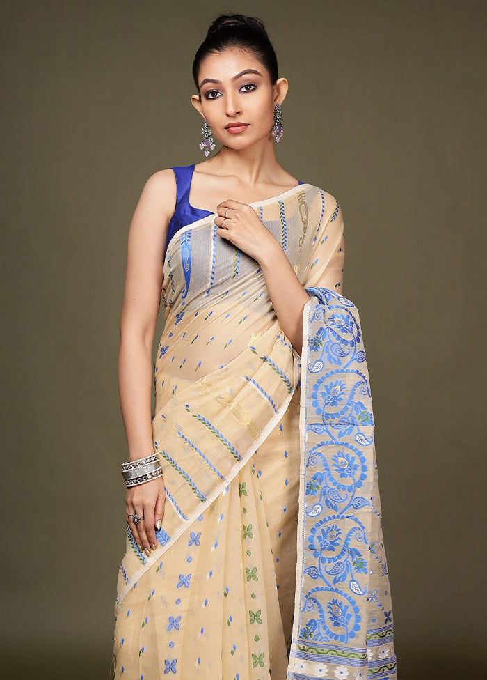 Cream Tant Cotton Saree Without Blouse Piece