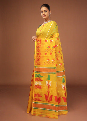 Yellow Jamdani Cotton Saree Without Blouse Piece