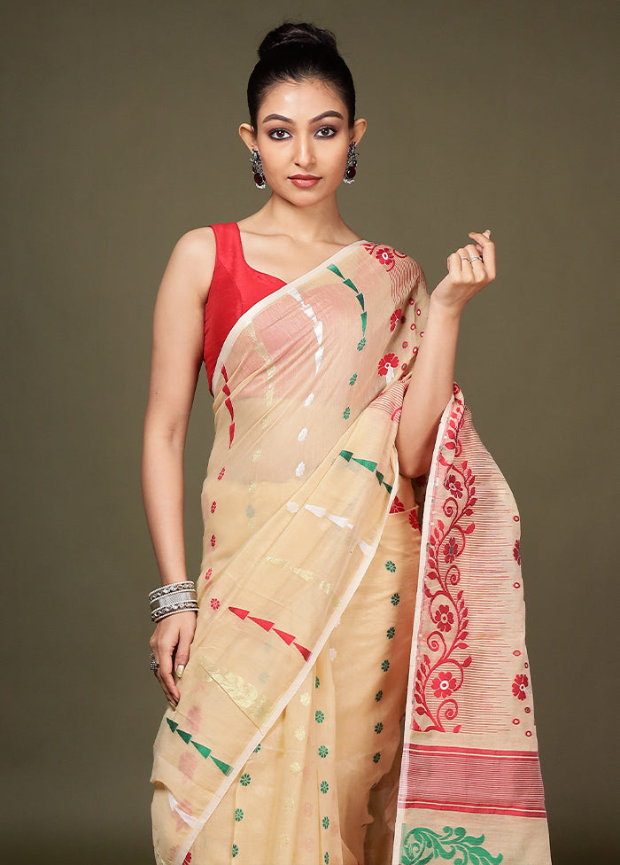 Cream Tant Cotton Saree Without Blouse Piece