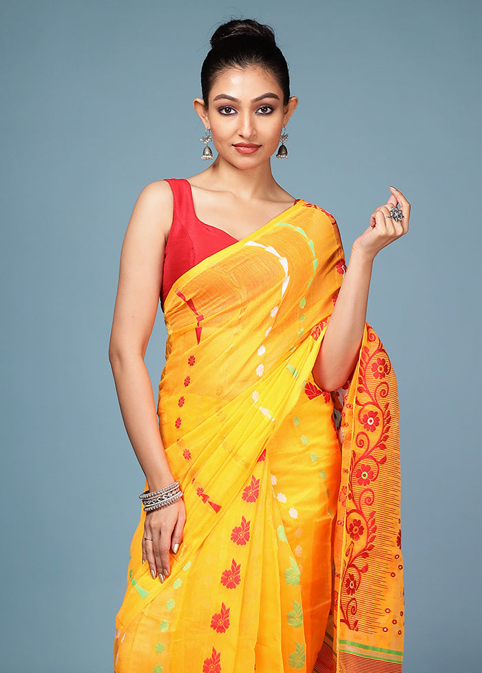 Yellow Tant Cotton Saree Without Blouse Piece