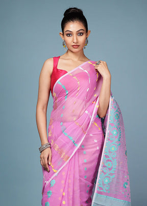 Pink Tant Cotton Saree Without Blouse Piece