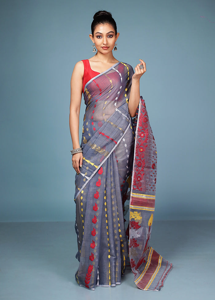 Grey Tant Cotton Saree Without Blouse Piece