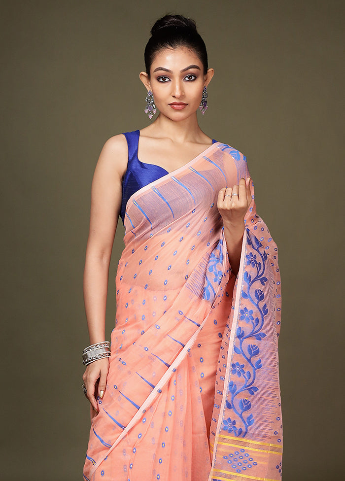 Peach Tant Cotton Saree Without Blouse Piece