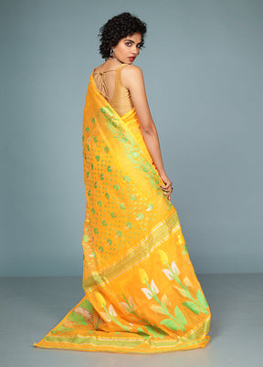 Orange Tant Jamdani Saree Without Blouse Piece