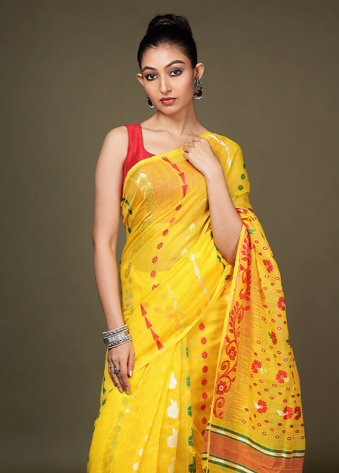 Yellow Tant Cotton Saree Without Blouse Piece