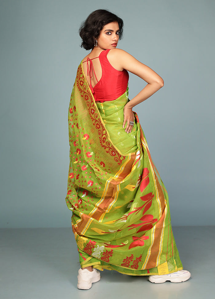 Green Jamdani Cotton Saree Without Blouse Piece