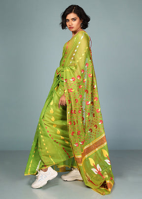Green Jamdani Cotton Saree Without Blouse Piece