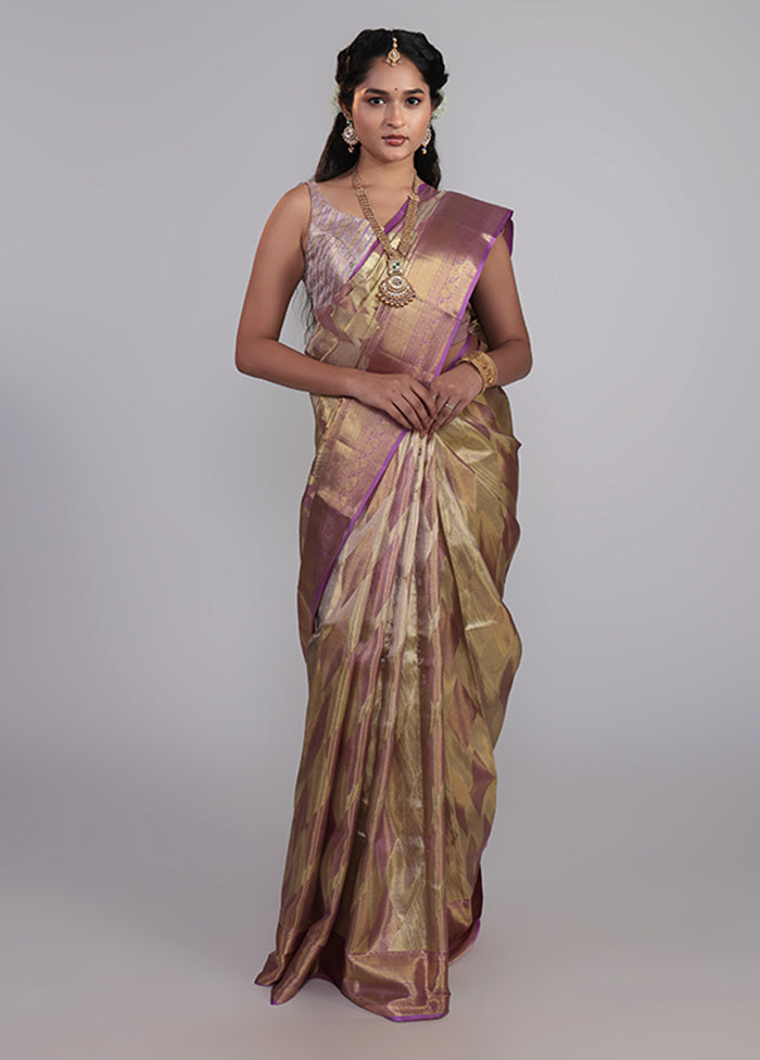Pink Handloom Kanchipuram Pure Silk Saree With Blouse Piece
