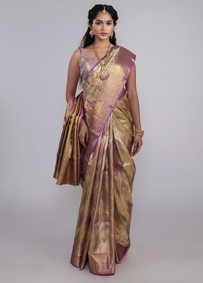 Pink Handloom Kanchipuram Pure Silk Saree With Blouse Piece