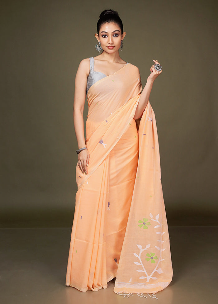 Orange Matka Silk Saree With Blouse Piece