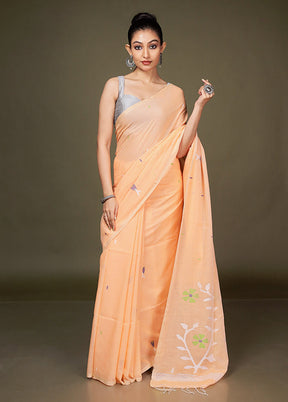 Orange Matka Silk Saree With Blouse Piece