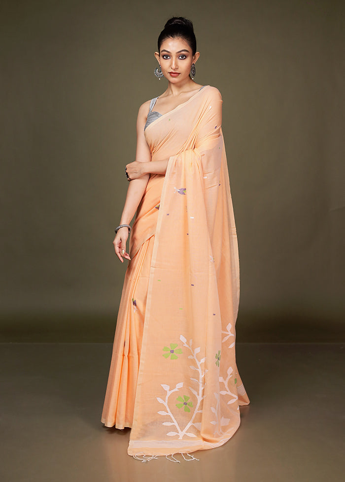 Orange Matka Silk Saree With Blouse Piece