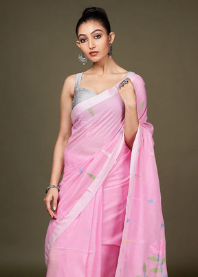 Pink Matka Silk Saree With Blouse Piece