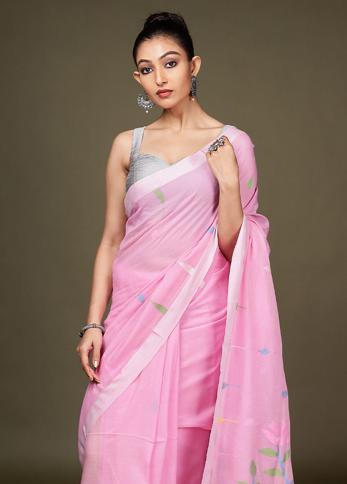 Pink Matka Silk Saree With Blouse Piece