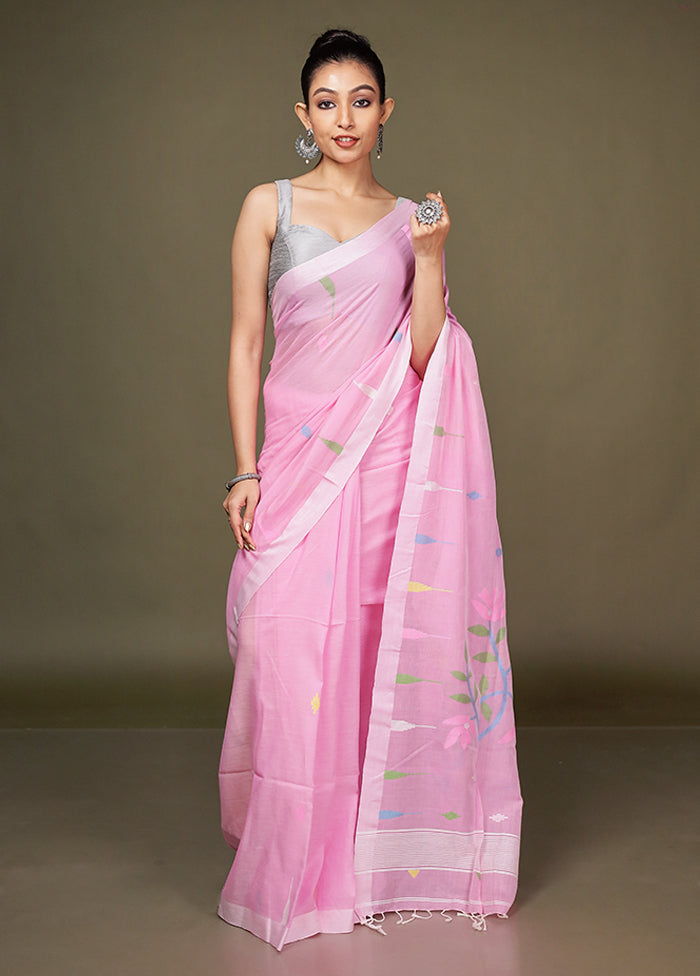 Pink Matka Silk Saree With Blouse Piece