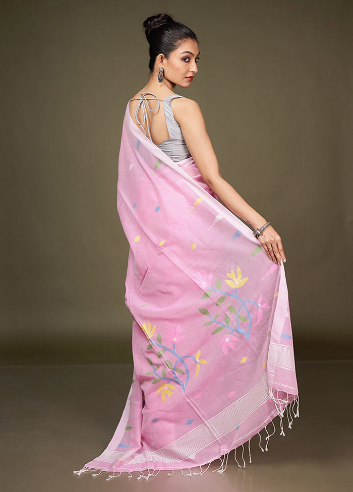 Pink Matka Silk Saree With Blouse Piece