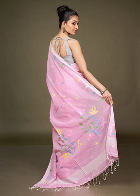 Pink Matka Silk Saree With Blouse Piece