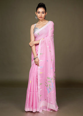 Pink Matka Silk Saree With Blouse Piece
