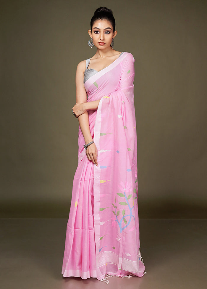 Pink Matka Silk Saree With Blouse Piece