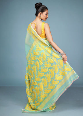 Green Tant Jamdani Saree Without Blouse Piece