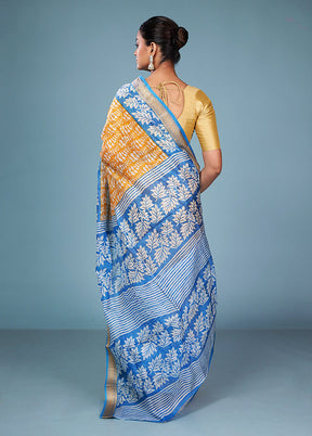 Yellow Printed Pure Silk Saree Without Blouse Piece