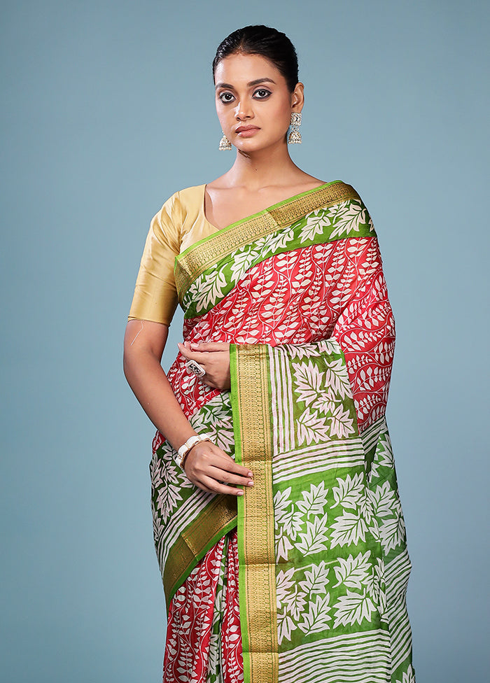 Pink Printed Pure Silk Saree Without Blouse Piece