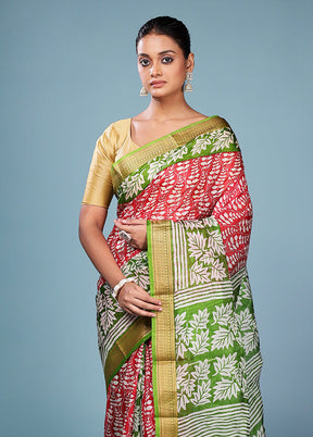 Pink Printed Pure Silk Saree Without Blouse Piece