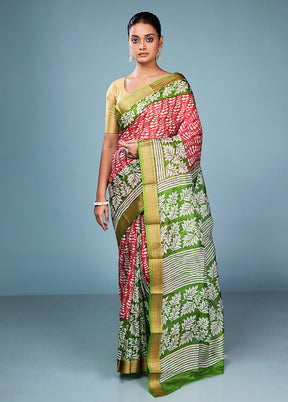 Pink Printed Pure Silk Saree Without Blouse Piece