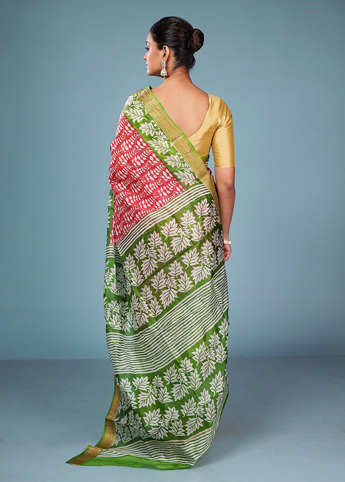 Pink Printed Pure Silk Saree Without Blouse Piece