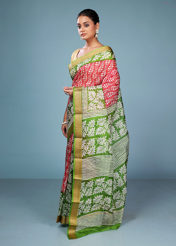 Pink Printed Pure Silk Saree Without Blouse Piece