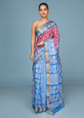 Pink Printed Pure Silk Saree Without Blouse Piece