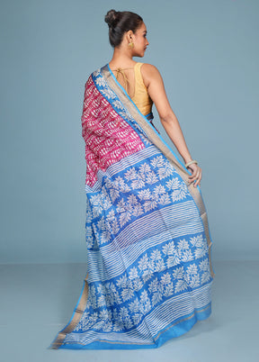 Pink Printed Pure Silk Saree Without Blouse Piece