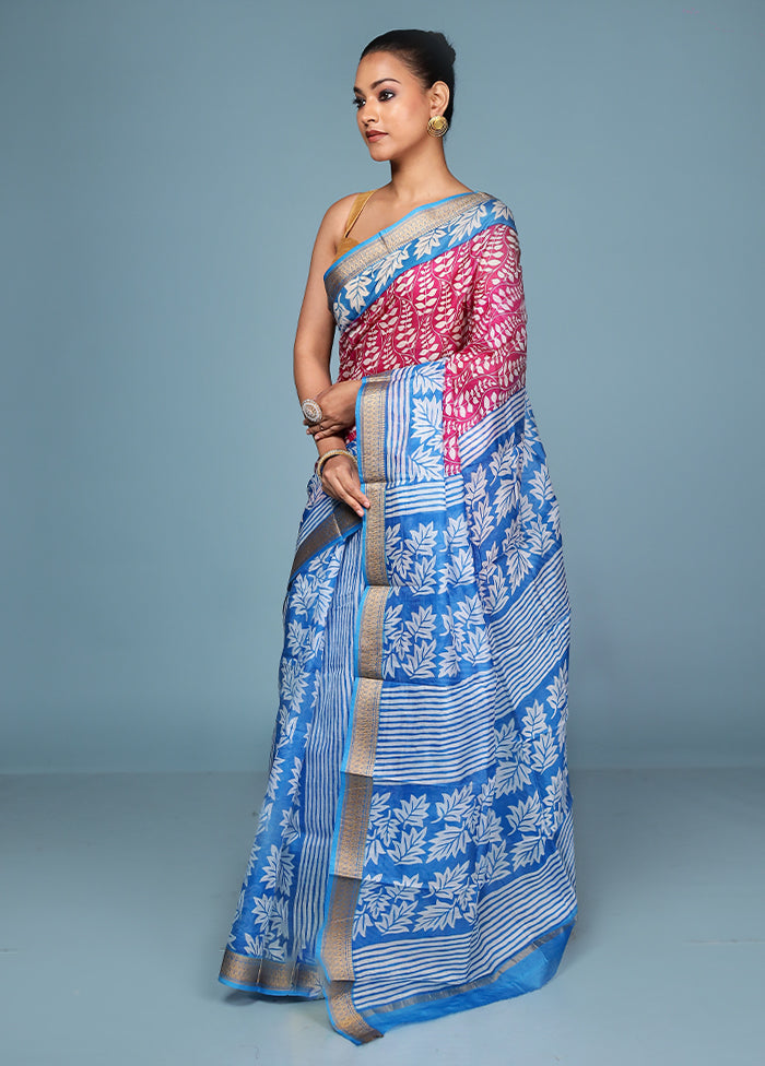 Pink Printed Pure Silk Saree Without Blouse Piece