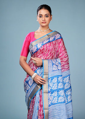 Pink Printed Pure Silk Saree Without Blouse Piece