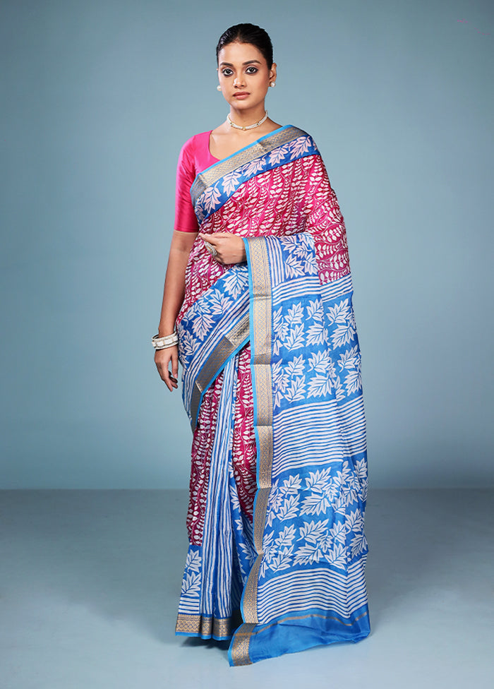 Pink Printed Pure Silk Saree Without Blouse Piece