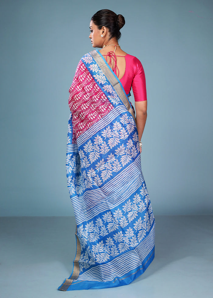 Pink Printed Pure Silk Saree Without Blouse Piece