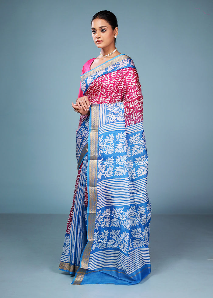 Pink Printed Pure Silk Saree Without Blouse Piece
