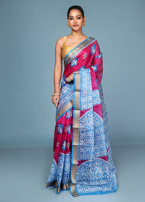 Pink Printed Pure Silk Saree Without Blouse Piece