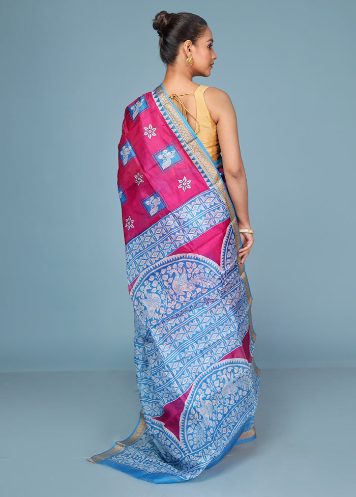 Pink Printed Pure Silk Saree Without Blouse Piece