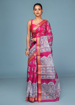 Pink Printed Pure Silk Saree Without Blouse Piece