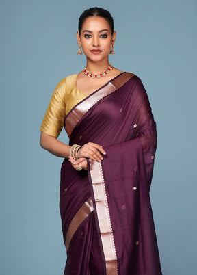 Purple Cotton Saree With Blouse Piece