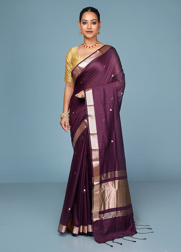 Purple Cotton Saree With Blouse Piece