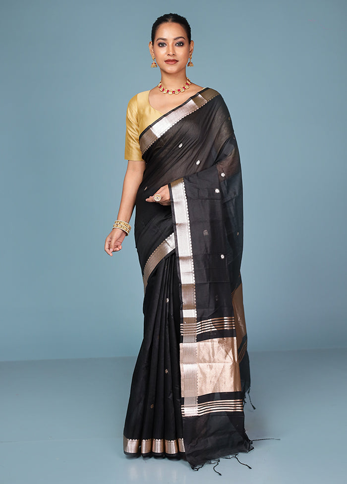 Black Cotton Saree With Blouse Piece