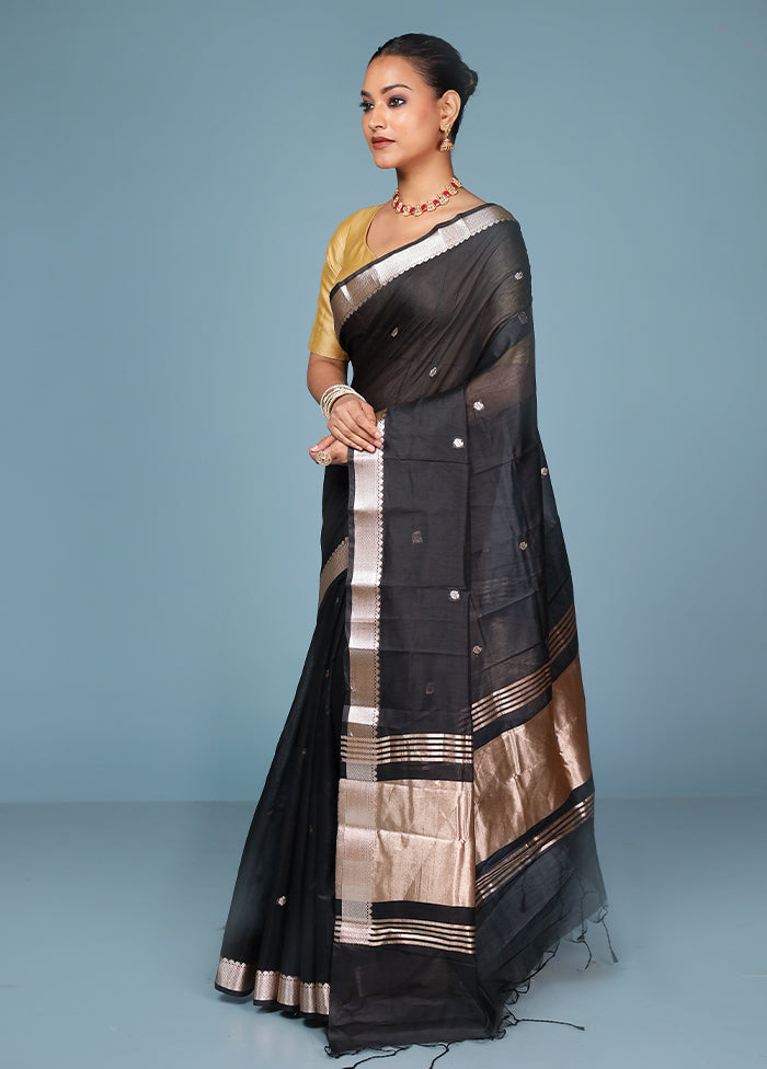Black Cotton Saree With Blouse Piece