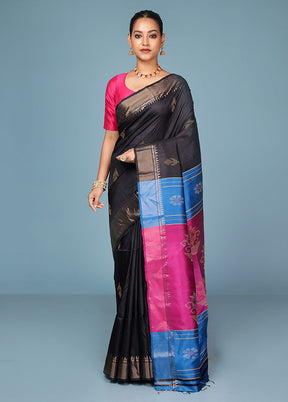 Blue Handloom Kanjivaram Pure Silk Saree With Blouse Piece