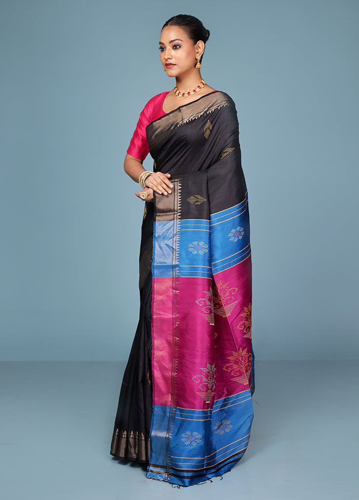 Blue Handloom Kanjivaram Pure Silk Saree With Blouse Piece