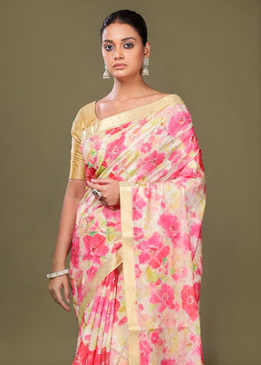 Multicolor Dupion Silk Saree With Blouse Piece