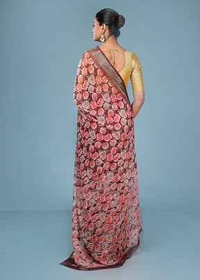 Brown Chiffon Silk Saree With Blouse Piece